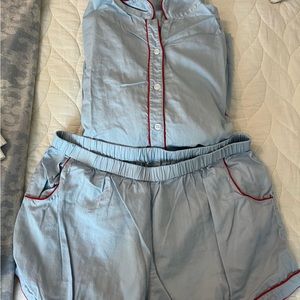Lake pajamas! Worn once. Long collared shirt and matching shorts.